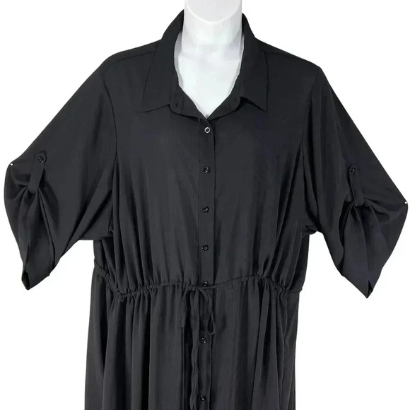 Torrid Womens 5X L Black Button-Up 3/4 Sleeve Maxi Dress Side Slits Whimsigoth - Picture 8 of 16